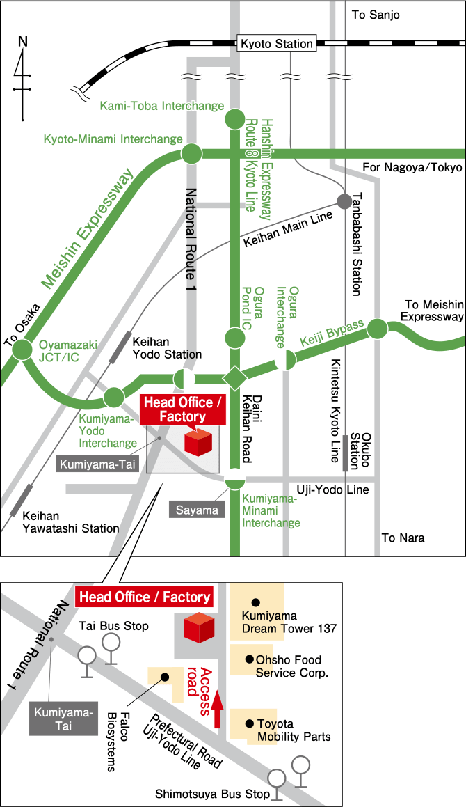 Map of the area around the Head Office / Factory